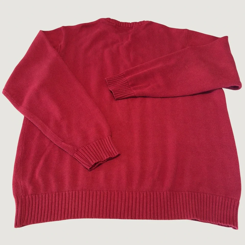 Oscar de la Renta Sweater Mens L Red Cable Knit Cotton Crewneck Preppy Academia
